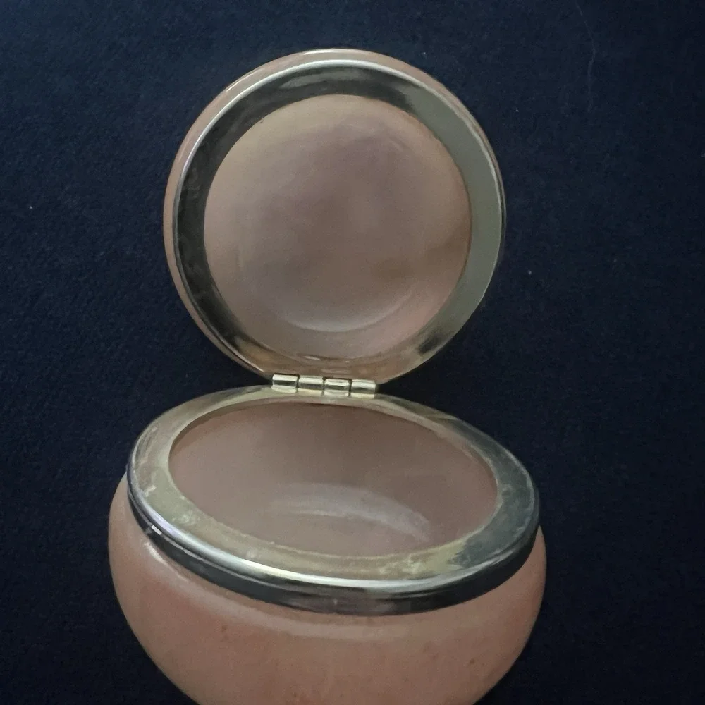 Vintage Peach‎ Alabaster Trinket Box Floral Hinged Jewelry Box 1.75